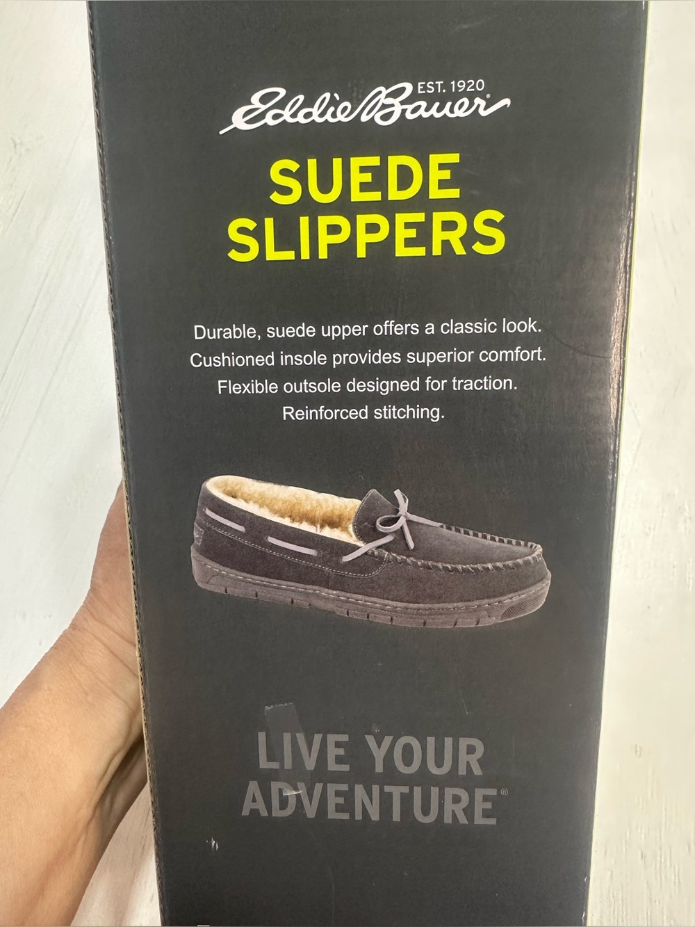Eddie Bauer Woodland Suede Slippers Men’s Large 9.5-10.5 Gray Faux Fur NIB - Picture 5 of 8